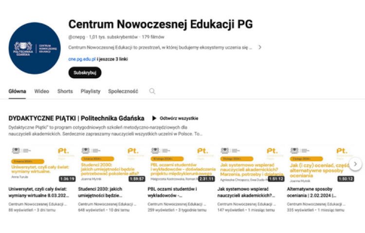 Kanał YouTube Centrum Nowoczesnej Edukacji Politechniki Gdańskiej